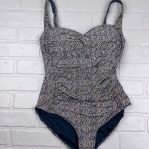 Nip‎ Tuck 1pc Swimsuit Women 6 Gold Foil Blue Multi-Fit Cup Pad Bra Twist Front
